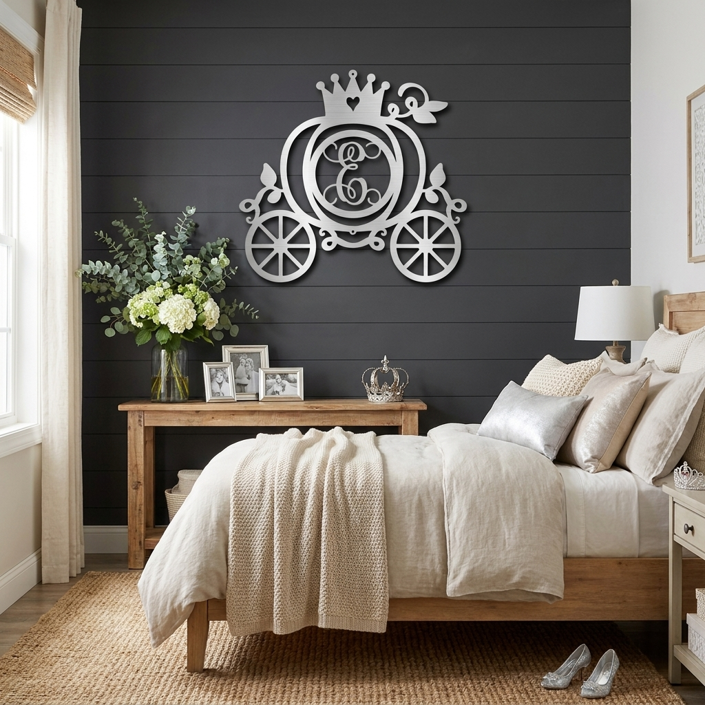 Personalized Fairytale Pumpkin Carriage Metal Wall Art | Custom Initial Princess Carriage Sign | Monogram Metal Decor | Made in USA