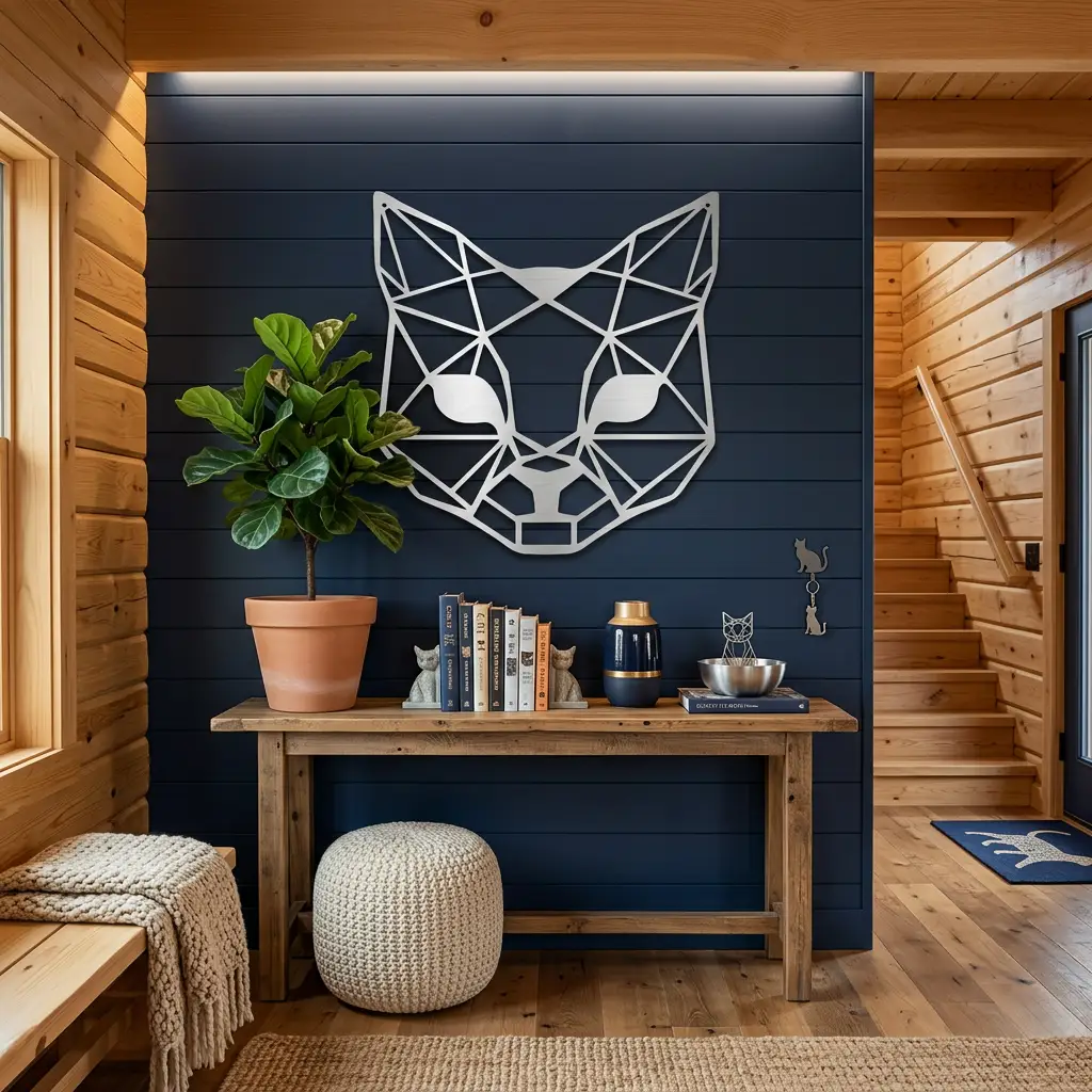 Geometric Cat Metal Wall Art | Modern Cat Wall Decor | Minimalist Feline Metal Art | Cat Lover Gift | Pet Memorial Decor | Living Room, Nursery & Office Wall Hanging | Made in USA