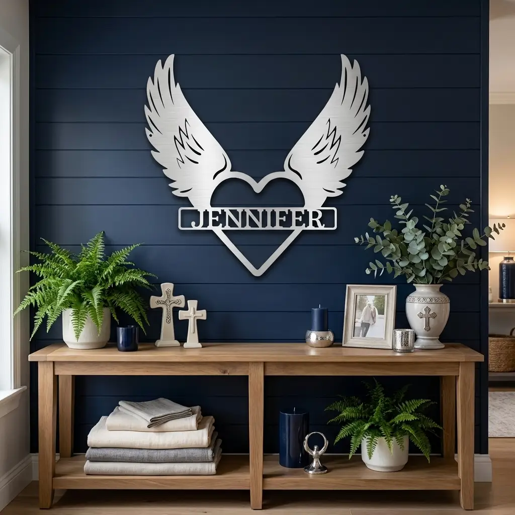 Personalized Angel Wings Memorial Metal Wall Art – Custom Name Remembrance Sign – Sympathy Gift – In Loving Memory Decor – Bereavement Gift
