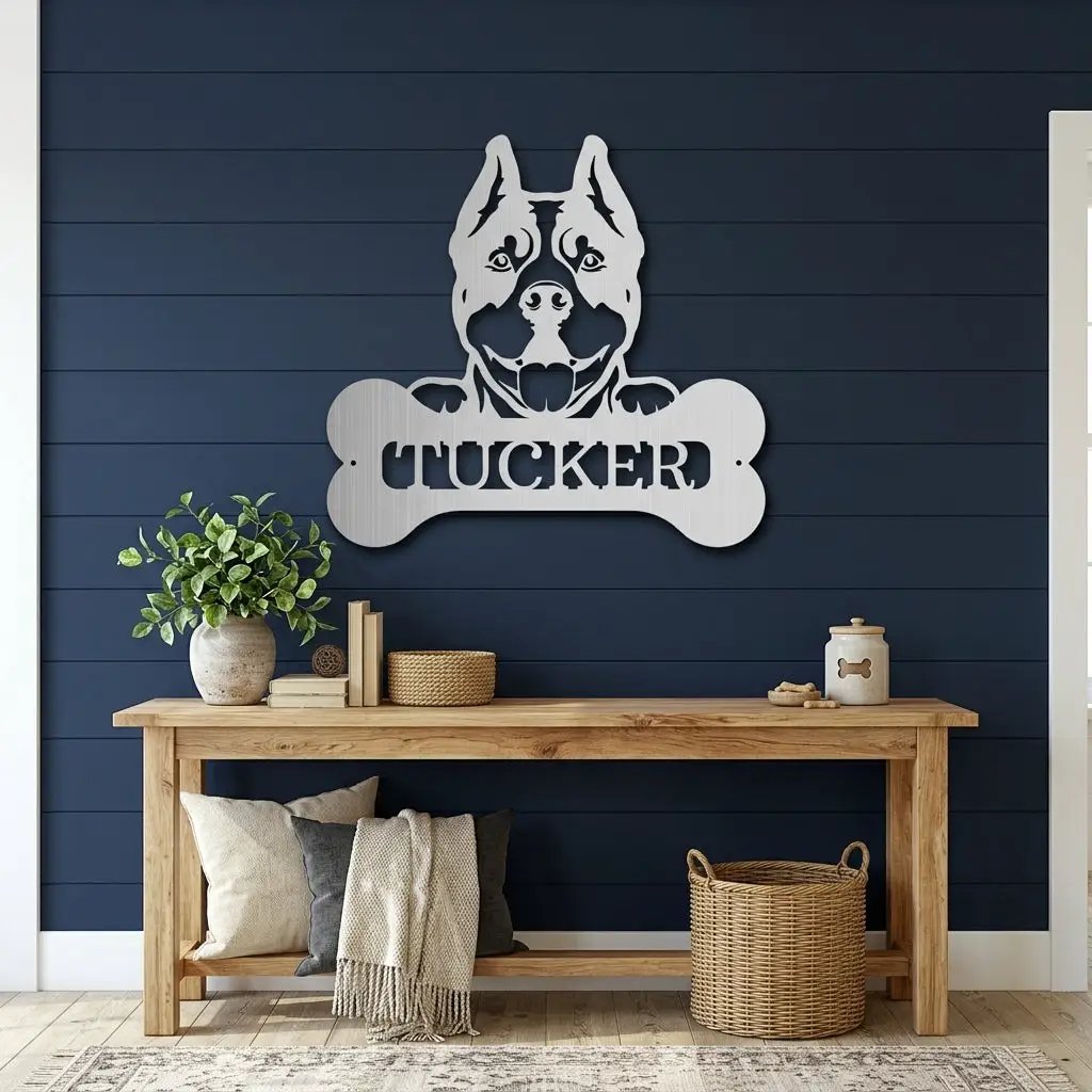 Pit Bull Dog Custom Name Metal Art Wall Sign