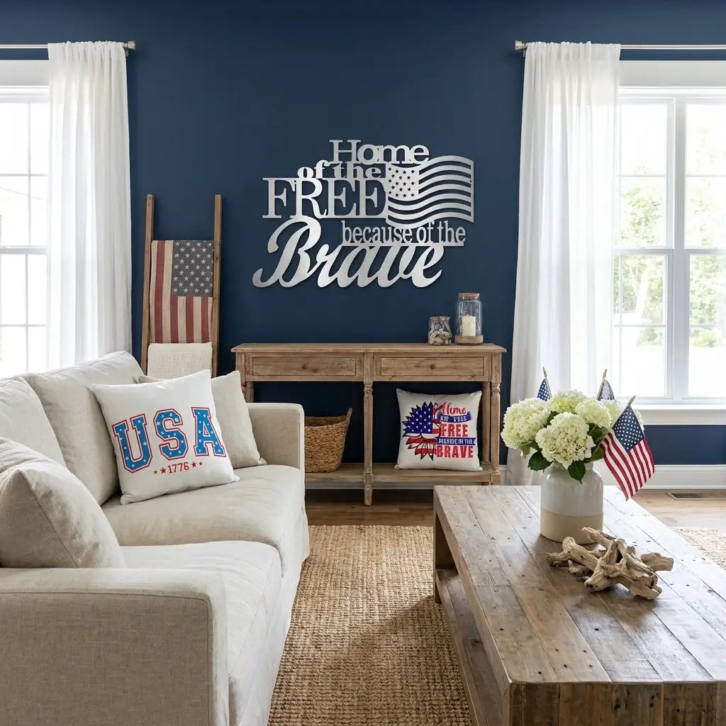 Home of the Free Because of the Brave Metal Wall Art – Patriotic American Flag Sign – Handmade Steel Indoor/Outdoor Décor