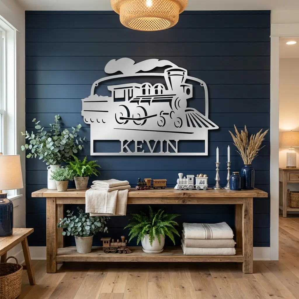 Personalized Coal Train Metal Wall Art | Custom Family Name or Address Train Sign | Steam Locomotive Steel Decor | Made in USA