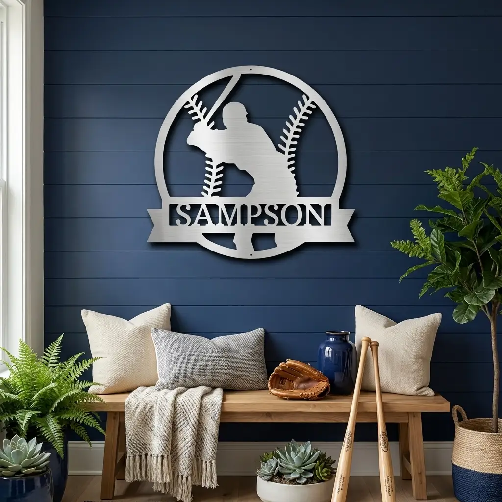 Baseball Player Custom Name Metal Art Wall Sign