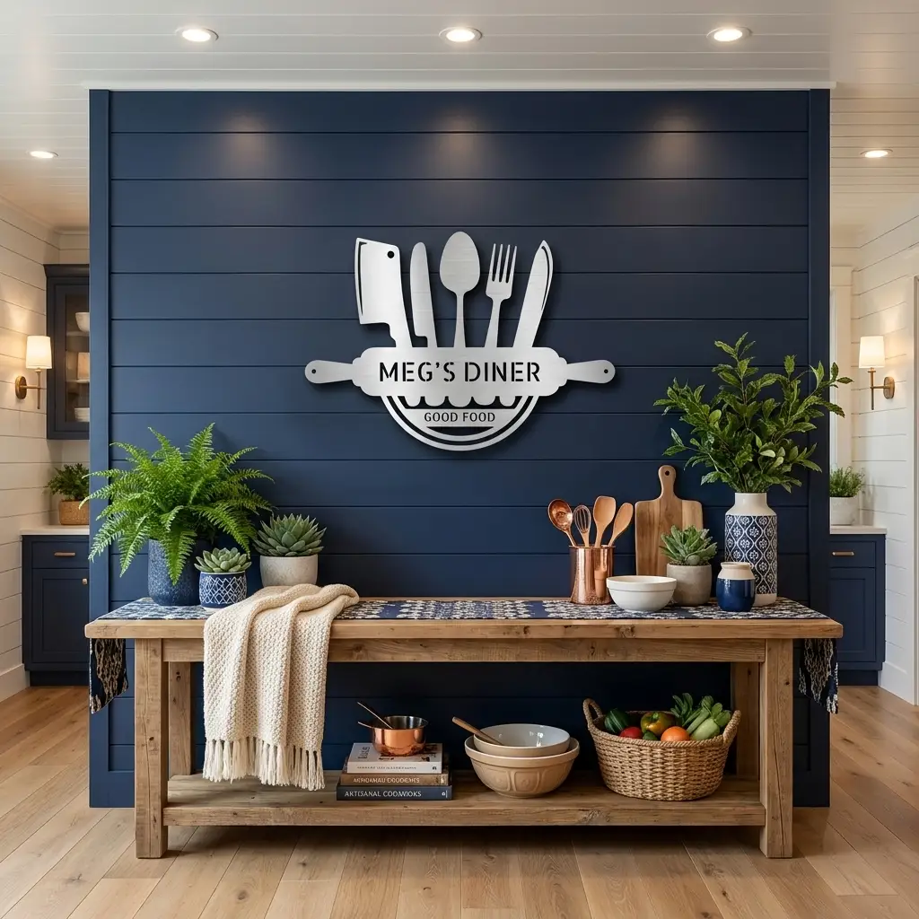 Personalized Kitchen Metal Wall Art – Custom Family Kitchen Sign – Cooking Decor – Chef Utensil Sign - Dining Room Gift - Made in USA