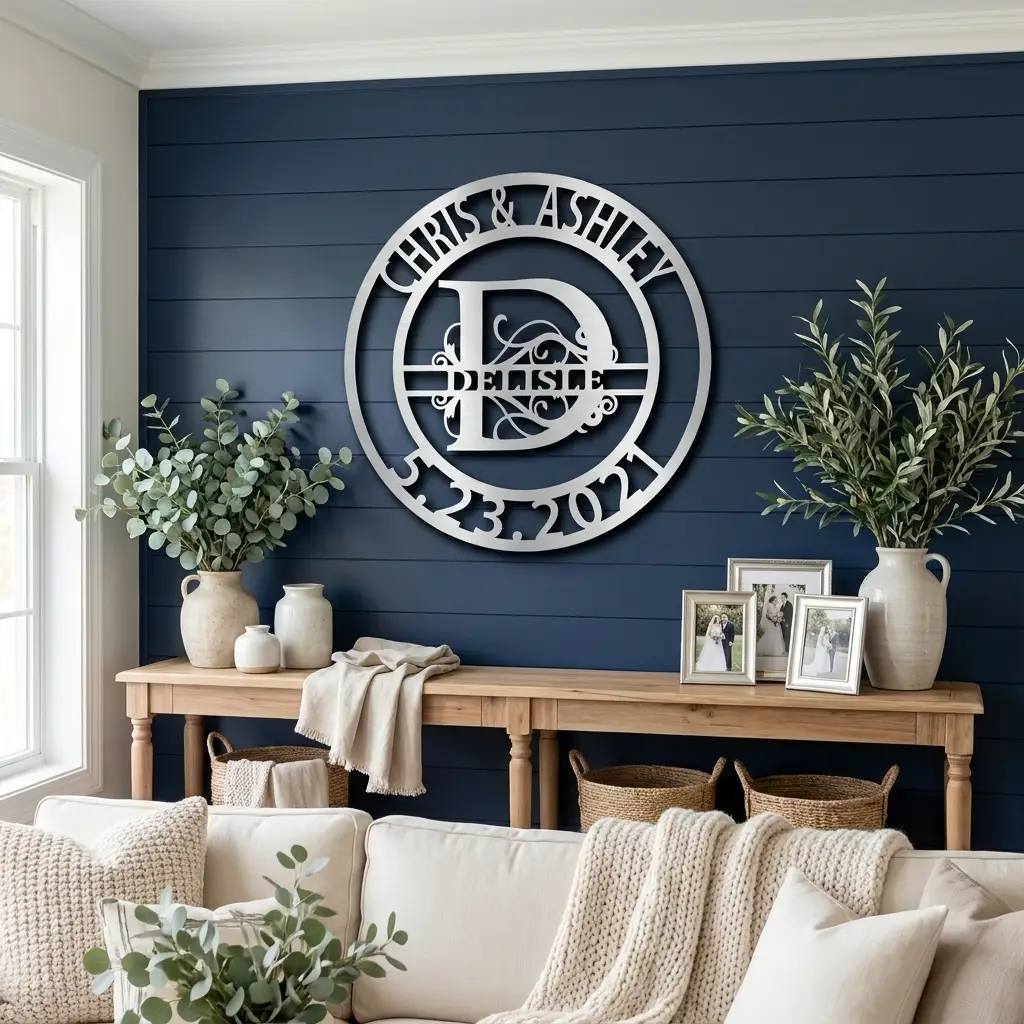 Personalized Split Monogram Metal Wall Art | Custom Family Name & Established Date Sign | Monogram Metal Decor | Made in USA