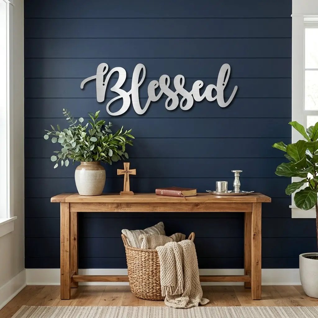 Blessed Word Script Indoor Outdoor Steel Walll Sign