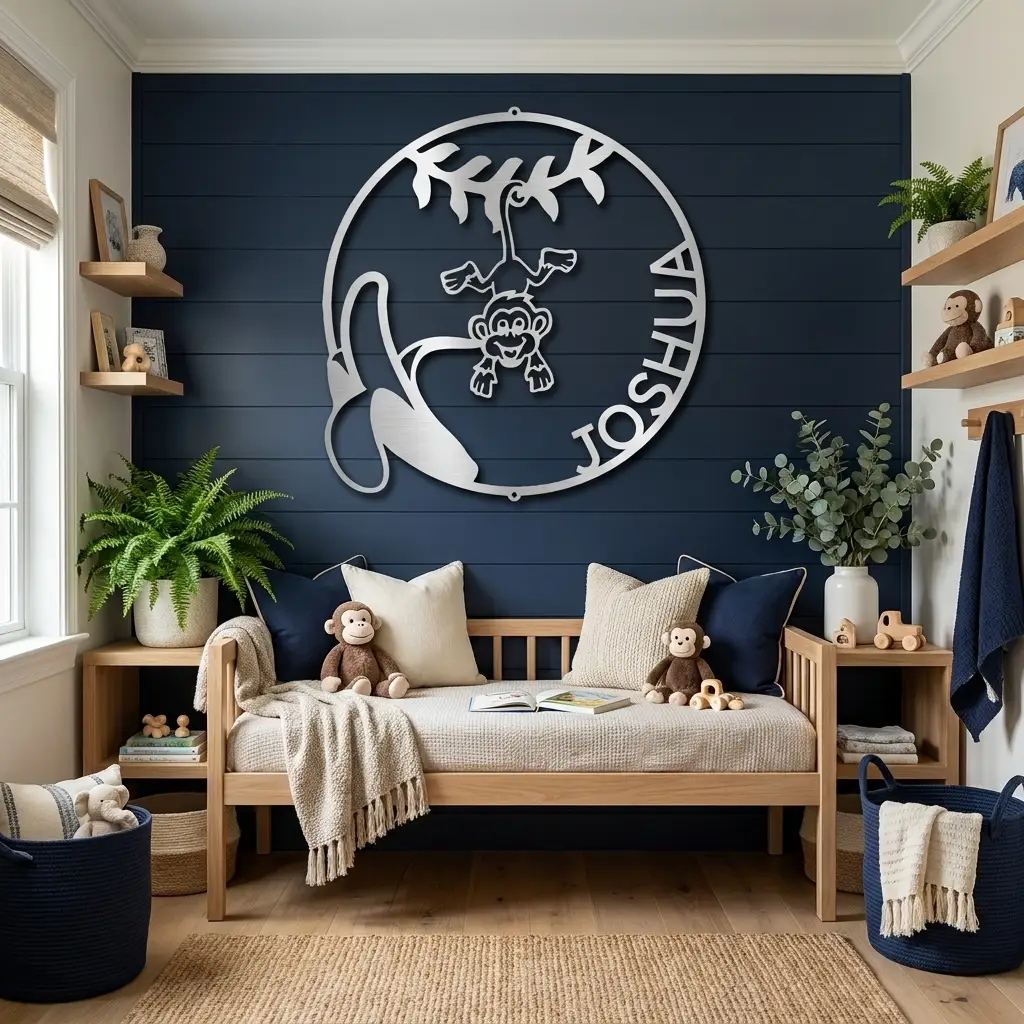 Personalized Monkey Metal Wall Art | Custom Name Jungle Nursery Sign | Made in USA