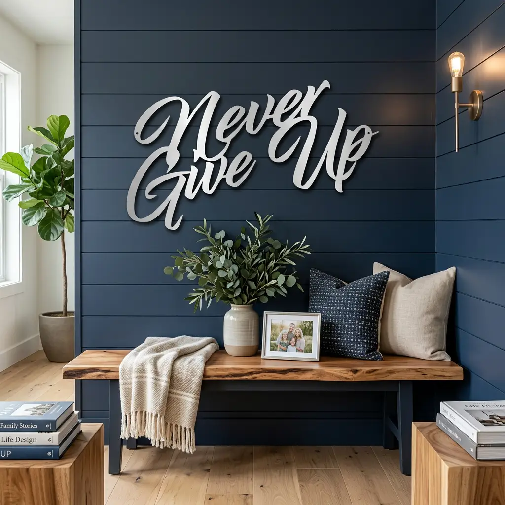 Never Give Up Metal Wall Art | Inspirational Motivational Quote Sign | Modern Steel Wall Decor | Made in USA