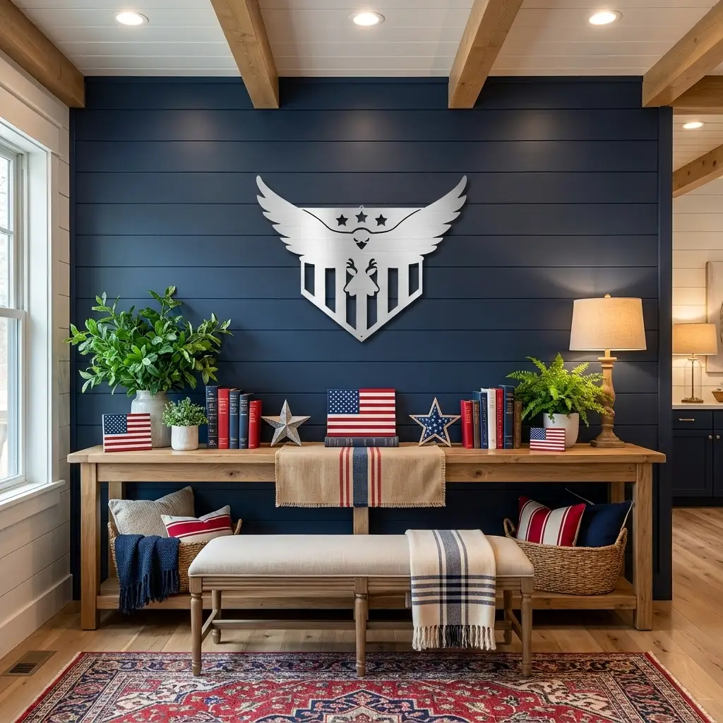 Patriotic Eagle Metal Wall Art | American Flag Inspired Eagle Decor | USA Military & Veteran Gift | Made in USA