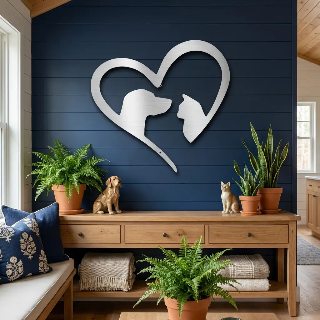 Dog & Cat Love Metal Wall Art | Pet Lover Heart Sign | Cat and Dog Wall Decor | Pet Memorial Gift | Animal Lover Home Decor | Made in USA