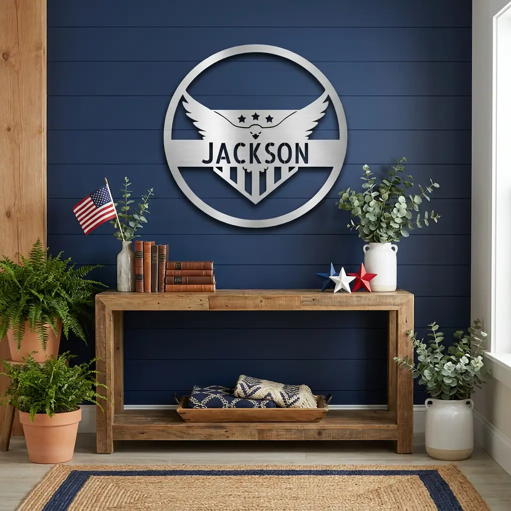 Patriotic Eagle Monogram Personalized Indoor Outdoor Steel Wall Sign Art