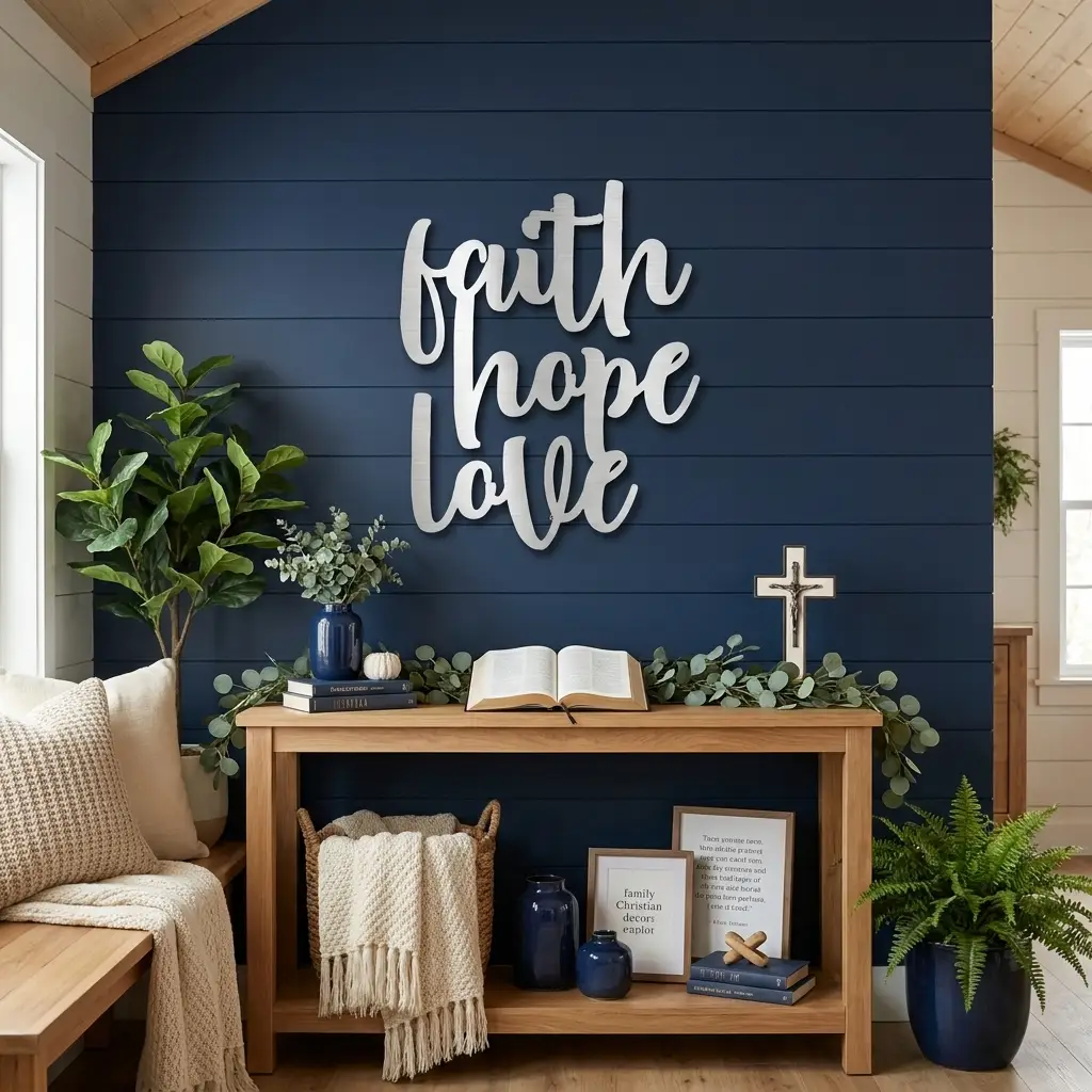 Faith Hope Love Script Indoor Outdoor Steel Wall Sign