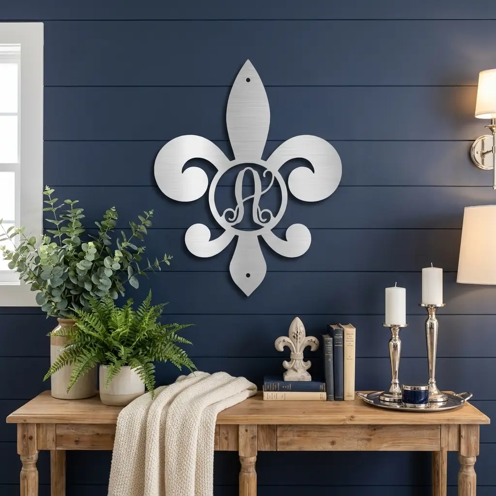 Fleur De Lis Personalized Initial Metal Art Wall Sign