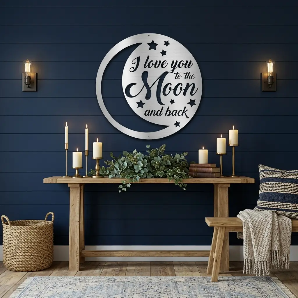 I Love You to the Moon and Back Metal Wall Art – Romantic Moon & Stars Love Sign, Anniversary & Wedding Gift