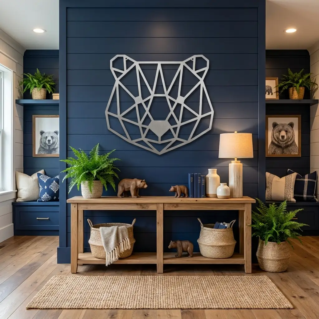 Bear Metal Art Wall Sign Geometric Head Home Office School Decor