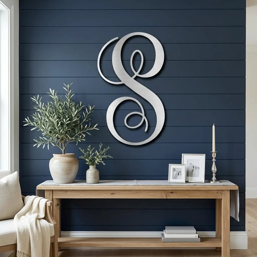 Fancy Initial Custom Monogram Metal Wall Art