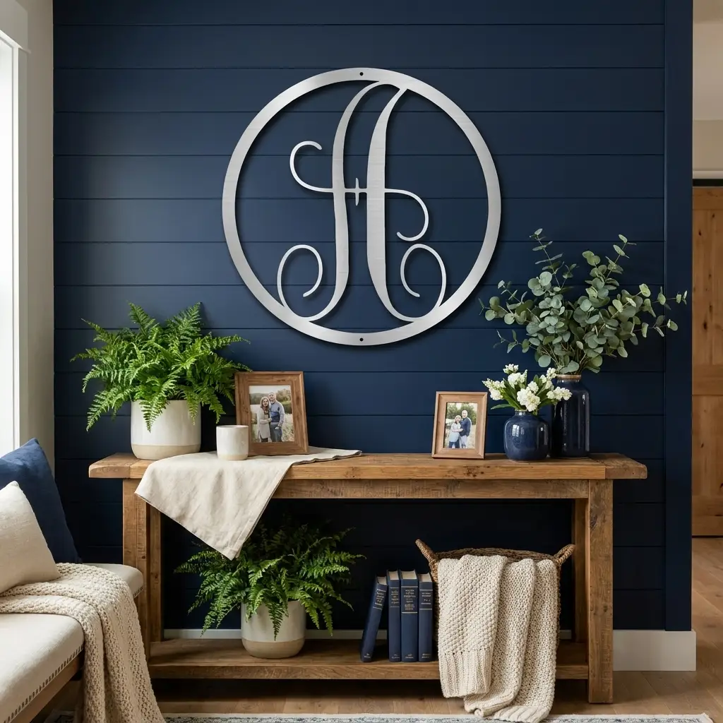 Personalized Monogram Metal Wall Art – Custom Initial Sign – Elegant Script Letter Decor – Wedding Gift – Family Name Sign