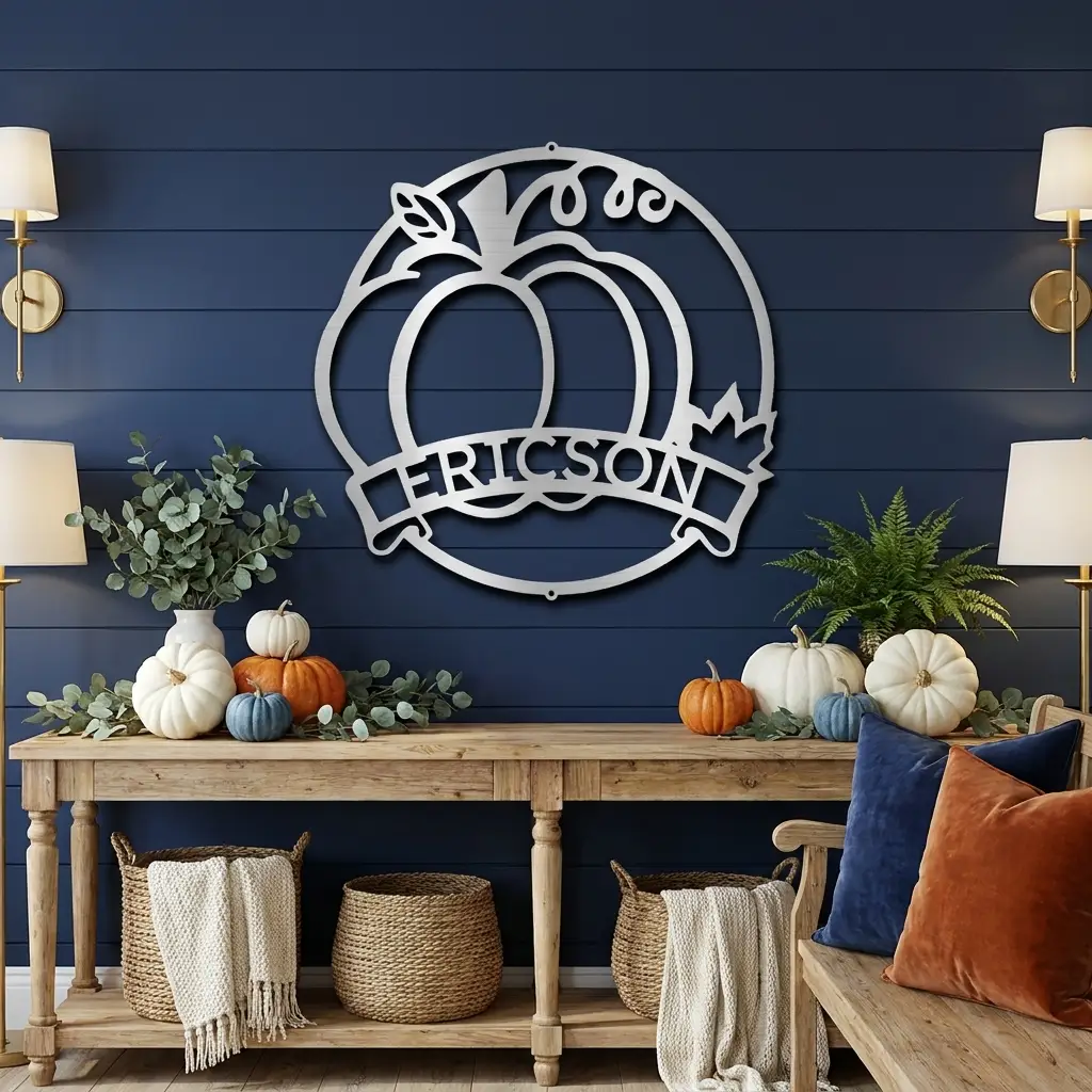Personalized Pumpkin Metal Wall Art | Custom Family Name Fall Sign | Autumn Harvest Decor | Thanksgiving Wall Hanging | Housewarming Gift | Made in USA