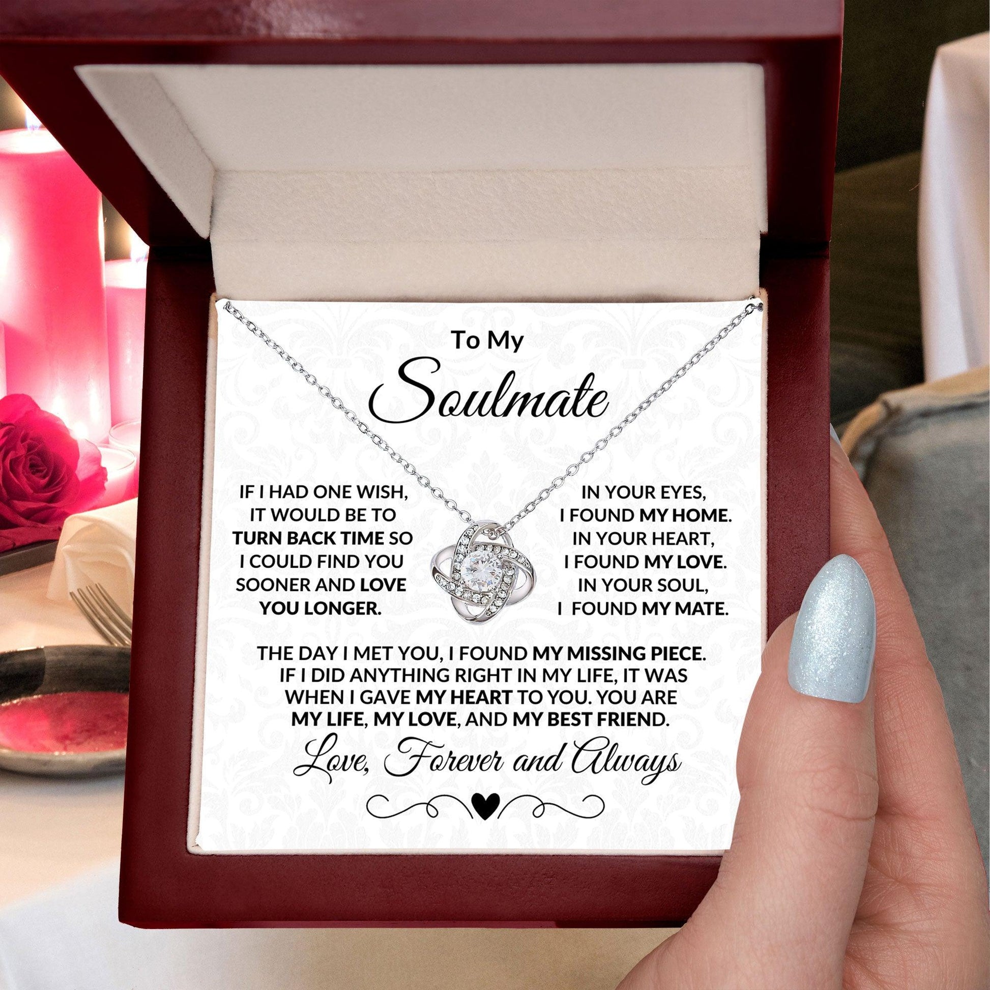 To My Soulmate I Found My Missing Piece Love Knot Necklace with Message Card and Gift Box - Mallard Moon Gift Shop