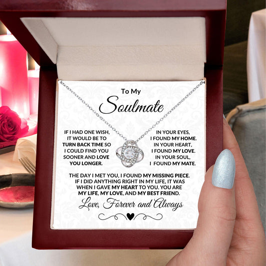To My Soulmate I Found My Missing Piece Love Knot Necklace with Message Card and Gift Box - Mallard Moon Gift Shop