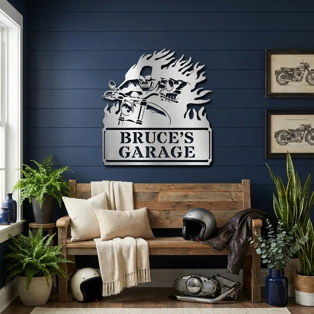 Personalized Demon Motorcycle Metal Wall Art | Custom Biker Name Sign
