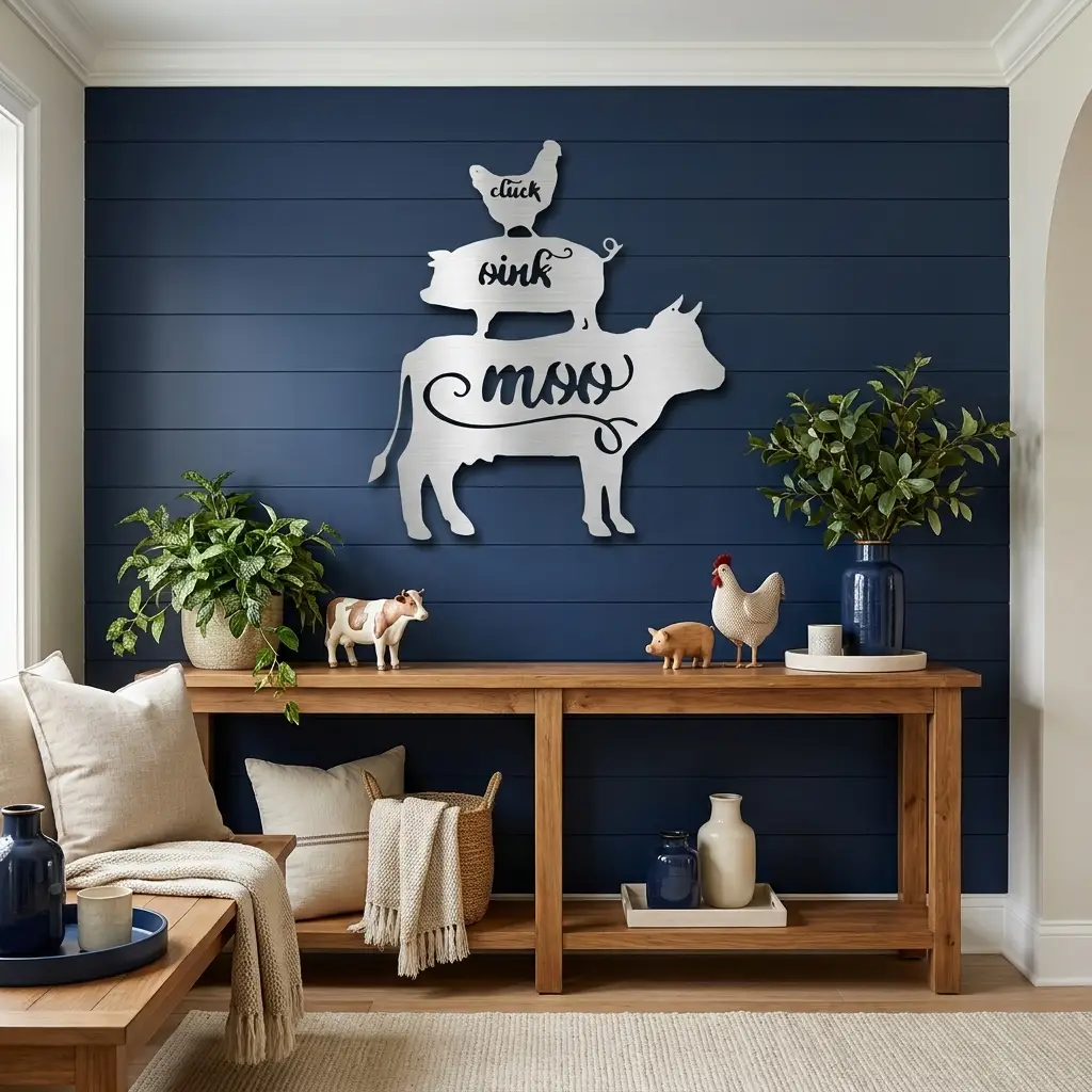 Farm Animals Metal Wall Art – Cow Pig Chicken Kitchen Decor – Farmhouse Wall Decor – Rustic Kitchen Sign – Country Home Decor