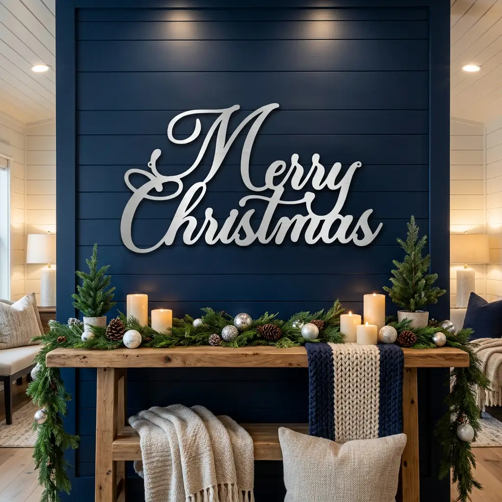 Merry Christmas Script Lettering Metal Wall Sign