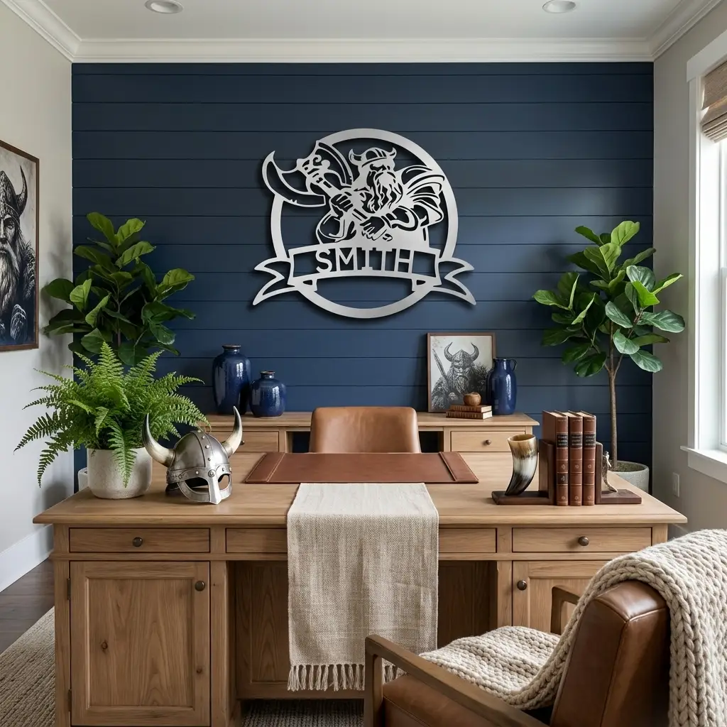 Fighting Viking Monogram Personalized Name Indoor Outdoor Steel Wall Sign Metal Man Cave Art