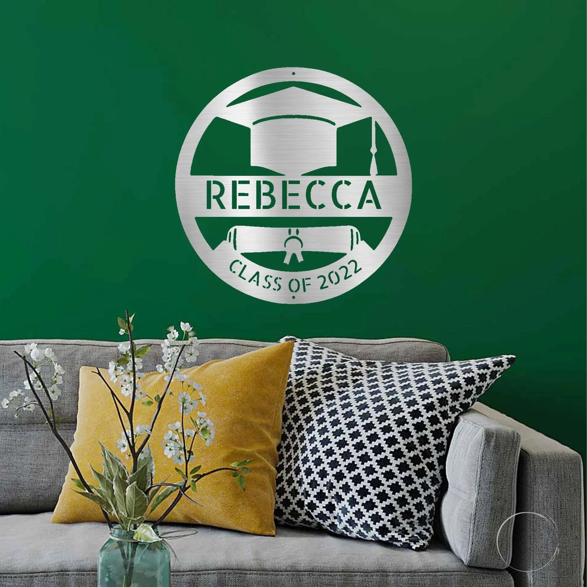 Graduation Cap and Diploma Custom Name Metal Art Wall Sign