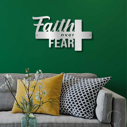 Faith Over Fear Christian Cross Metal Wall Art - Mallard Moon Gift Shop