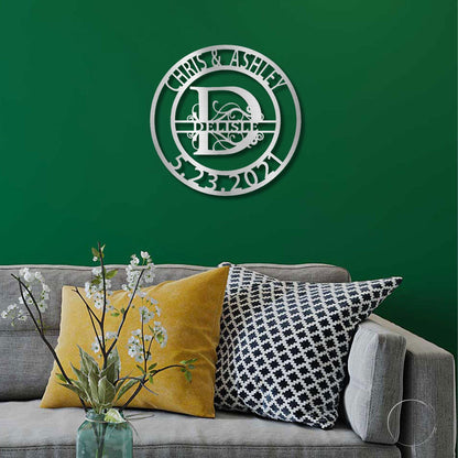 Personalized Elaborate Split Letter Name Initial Indoor Outdoor Steel Wall Sign Metal Art - Mallard Moon Gift Shop