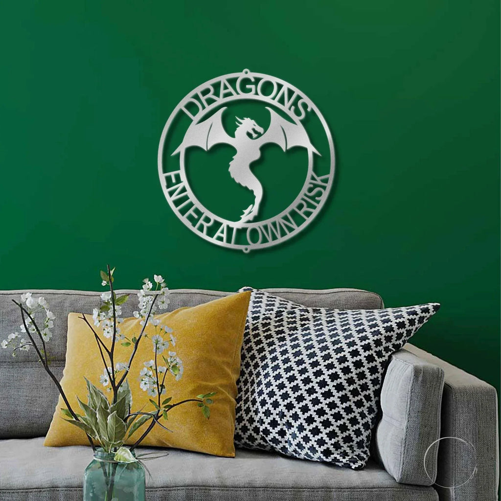 Dragon Ring Monogram Personalized Name Indoor Outdoor Steel Wall Sign Metal Art