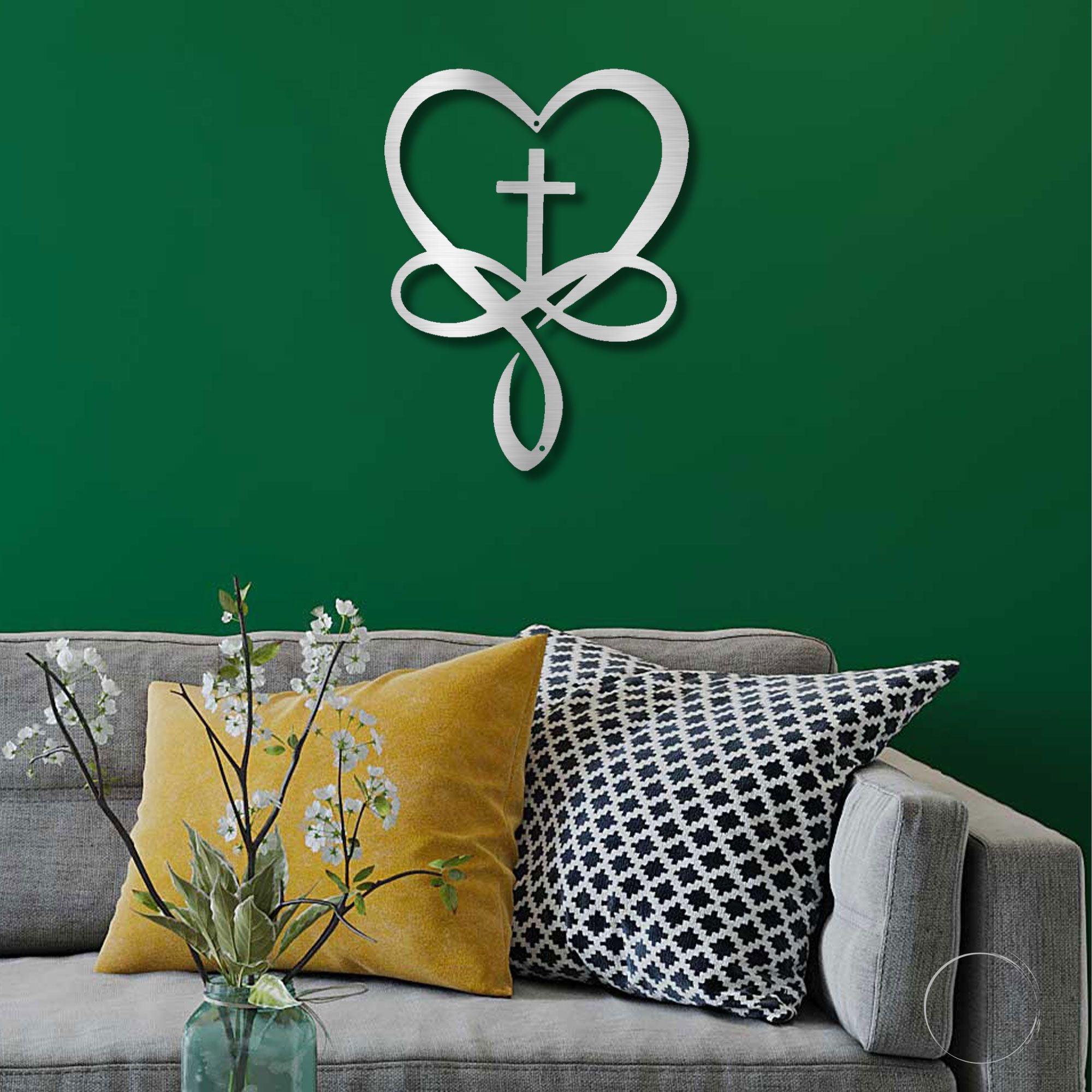 Love Infinity Heart and Cross Metal Art Wall Sign - Mallard Moon Gift Shop
