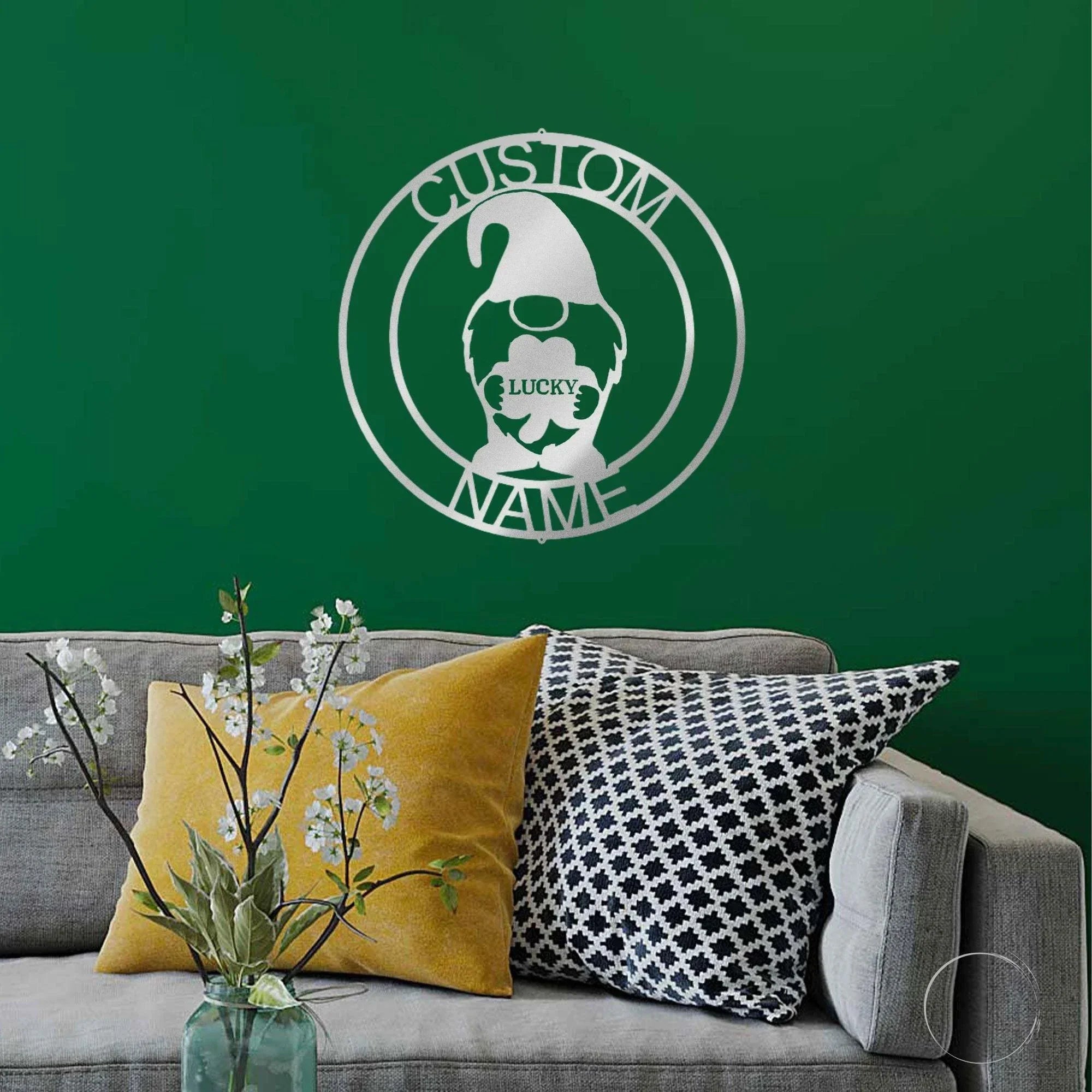 Gnome Lucky St. Patrick's Day Custom Name Metal Art Wall Sign Home Decor