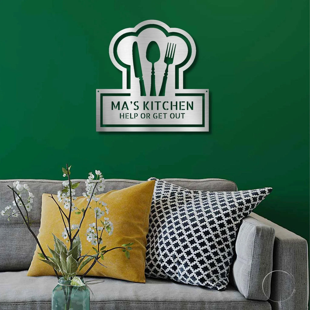 Personalized Kitchen Art - Laser-Cut Metal Wall Sign with Chef Hat Design