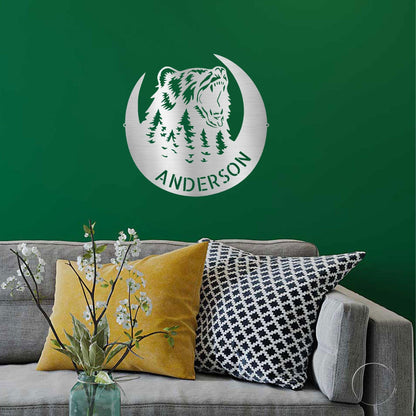 Roaring Bear Custom Name Indoor Outdoor Steel Wall Sign - Mallard Moon Gift Shop