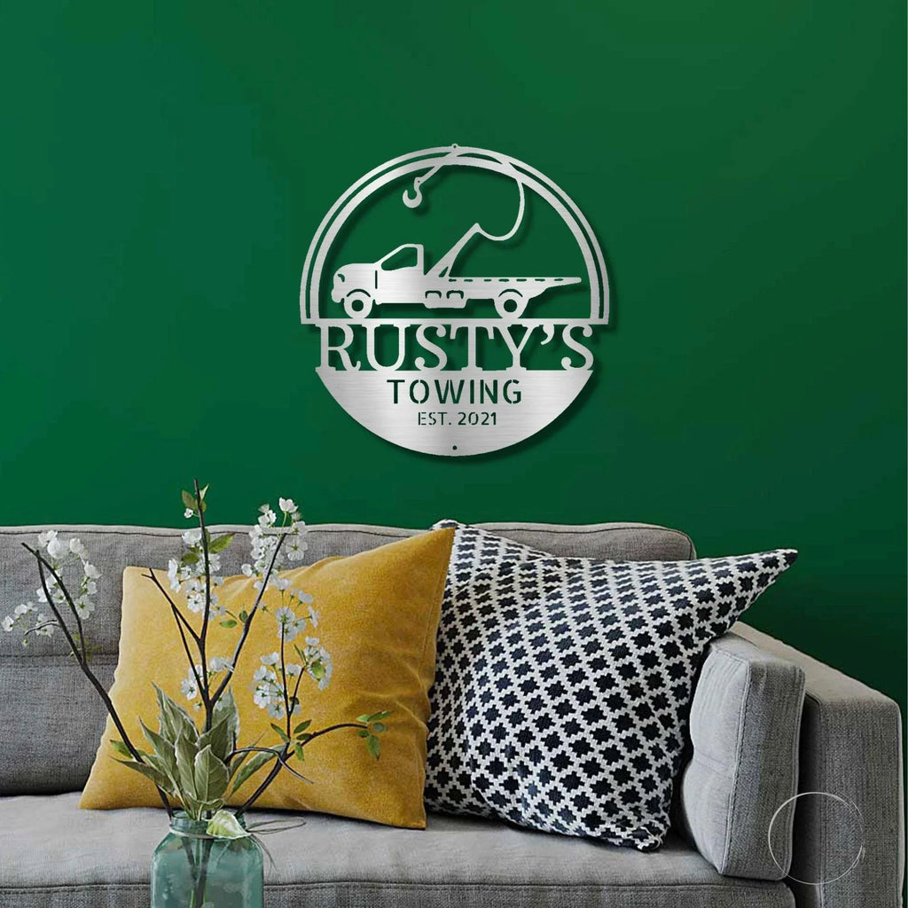Tow Truck Custom Name Indoor Outdoor Steel Wall Sign