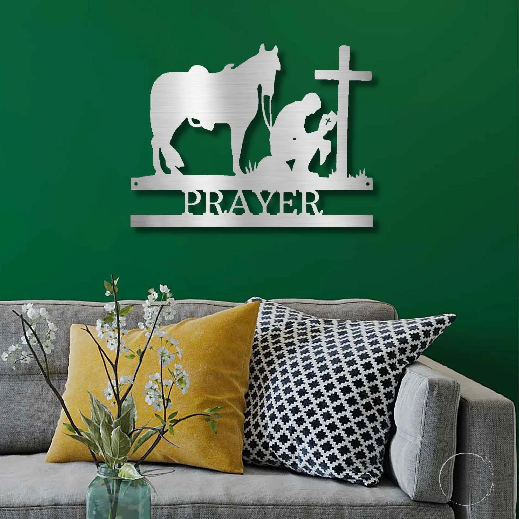 Praying Cowboy with Horse Kneeling at Cross Custom Name Metal Wall Art