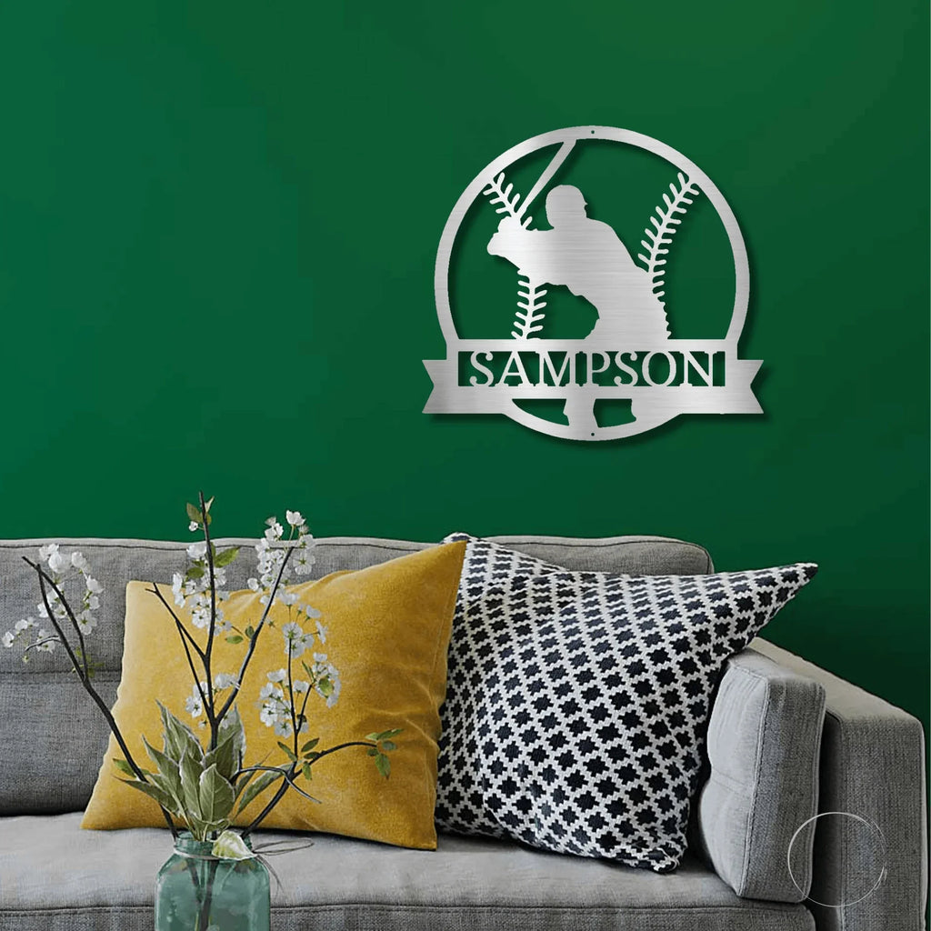 Baseball Player Custom Name Metal Art Wall Sign