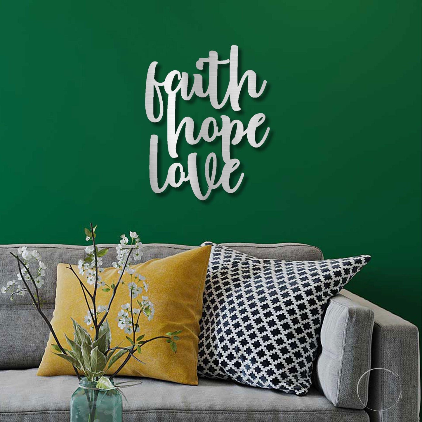 Faith Hope Love Script Indoor Outdoor Steel Wall Sign - Mallard Moon Gift Shop