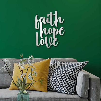 Faith Hope Love Script Indoor Outdoor Steel Wall Sign - Mallard Moon Gift Shop