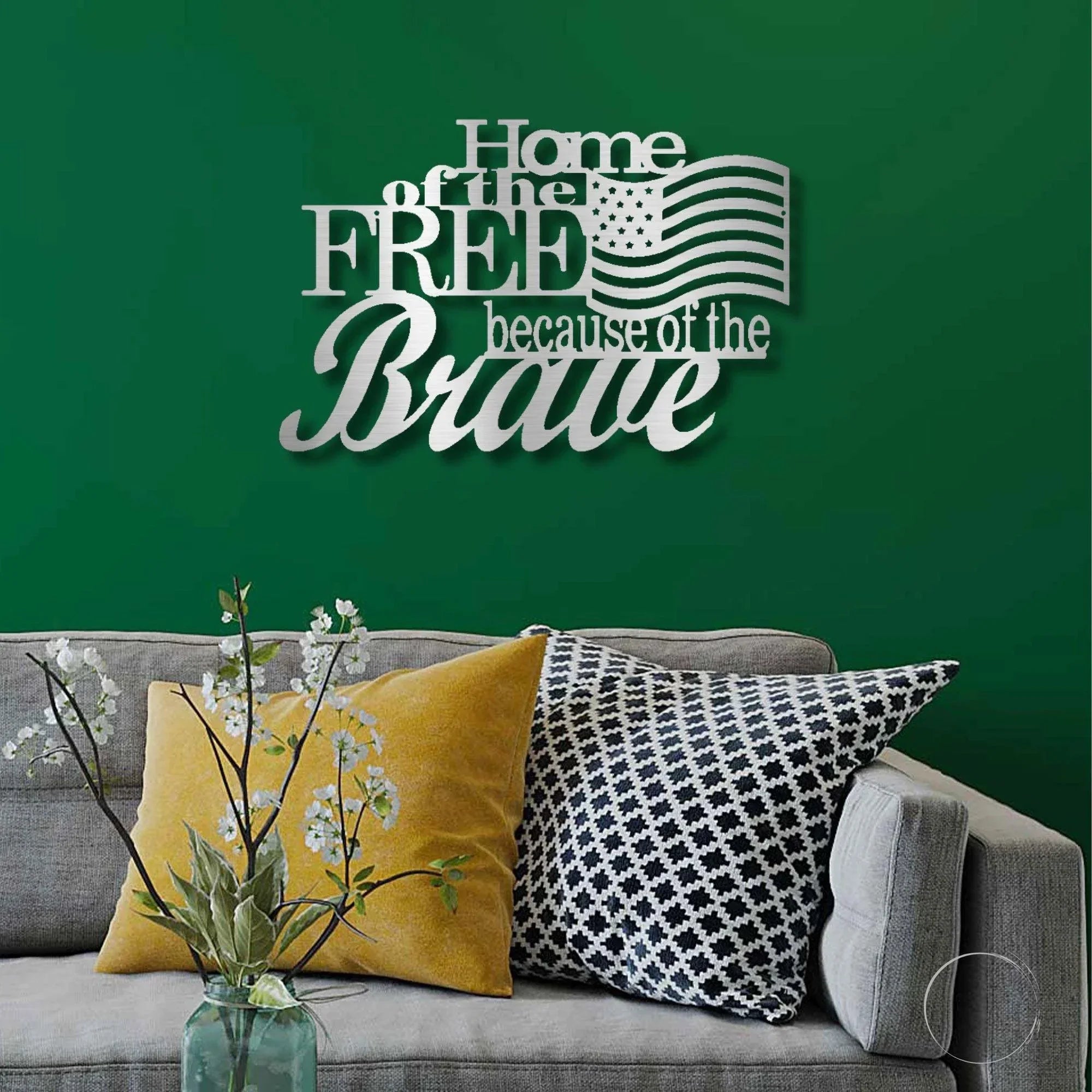 Home of the Free Because of the Brave Metal Wall Art – Patriotic American Flag Sign – Handmade Steel Indoor/Outdoor Décor (5 Sizes, 5 Colors)