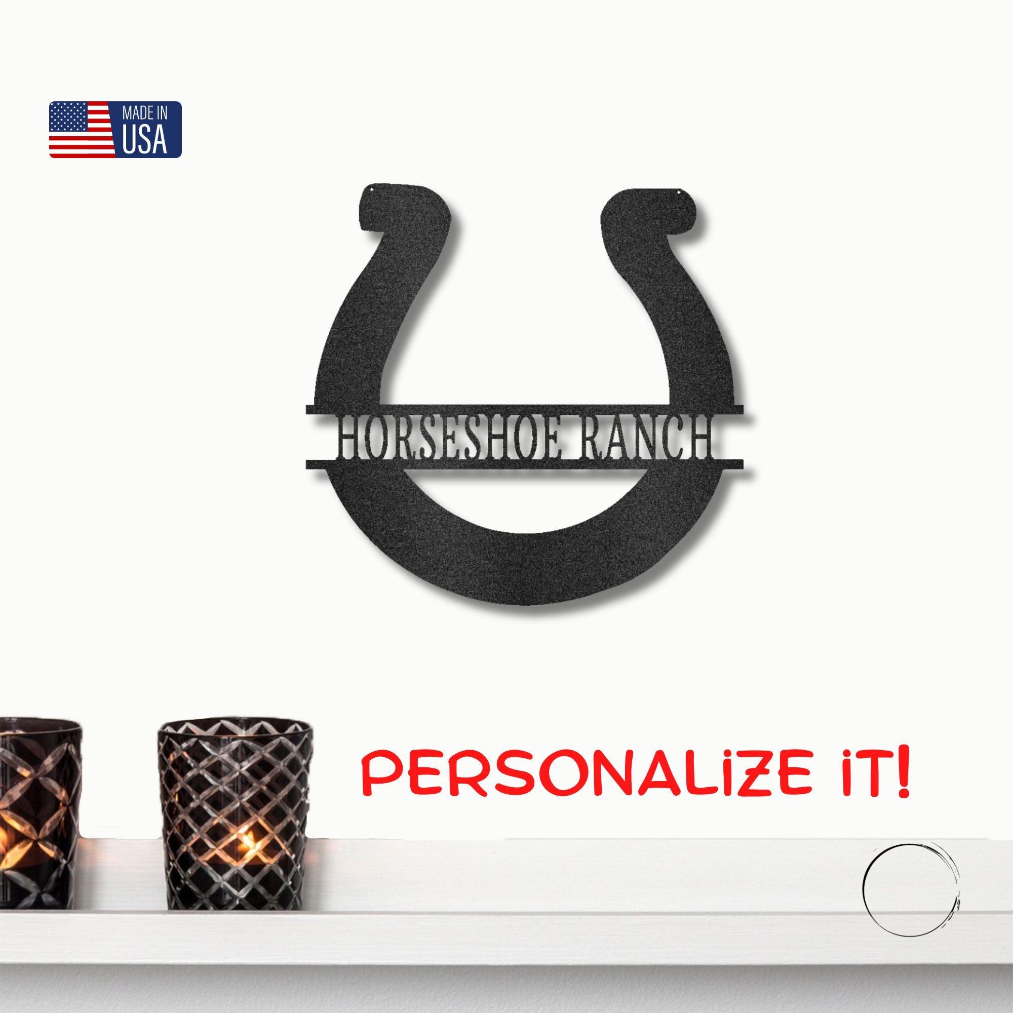 Simple Horseshoe Monogram Personalized Indoor Outdoor Steel Wall Sign Art - Mallard Moon Gift Shop