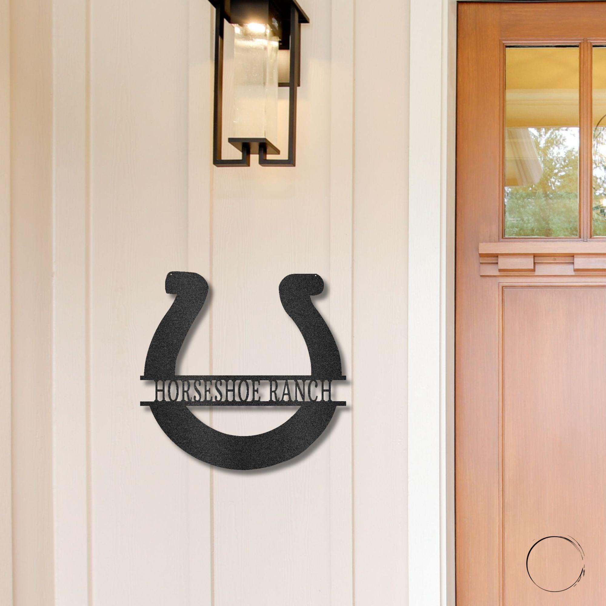 Simple Horseshoe Monogram Personalized Indoor Outdoor Steel Wall Sign Art - Mallard Moon Gift Shop