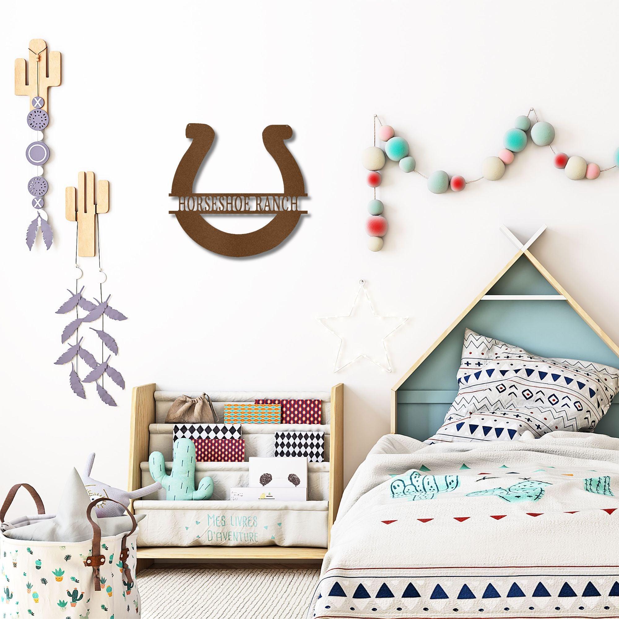 Simple Horseshoe Monogram Personalized Indoor Outdoor Steel Wall Sign Art - Mallard Moon Gift Shop