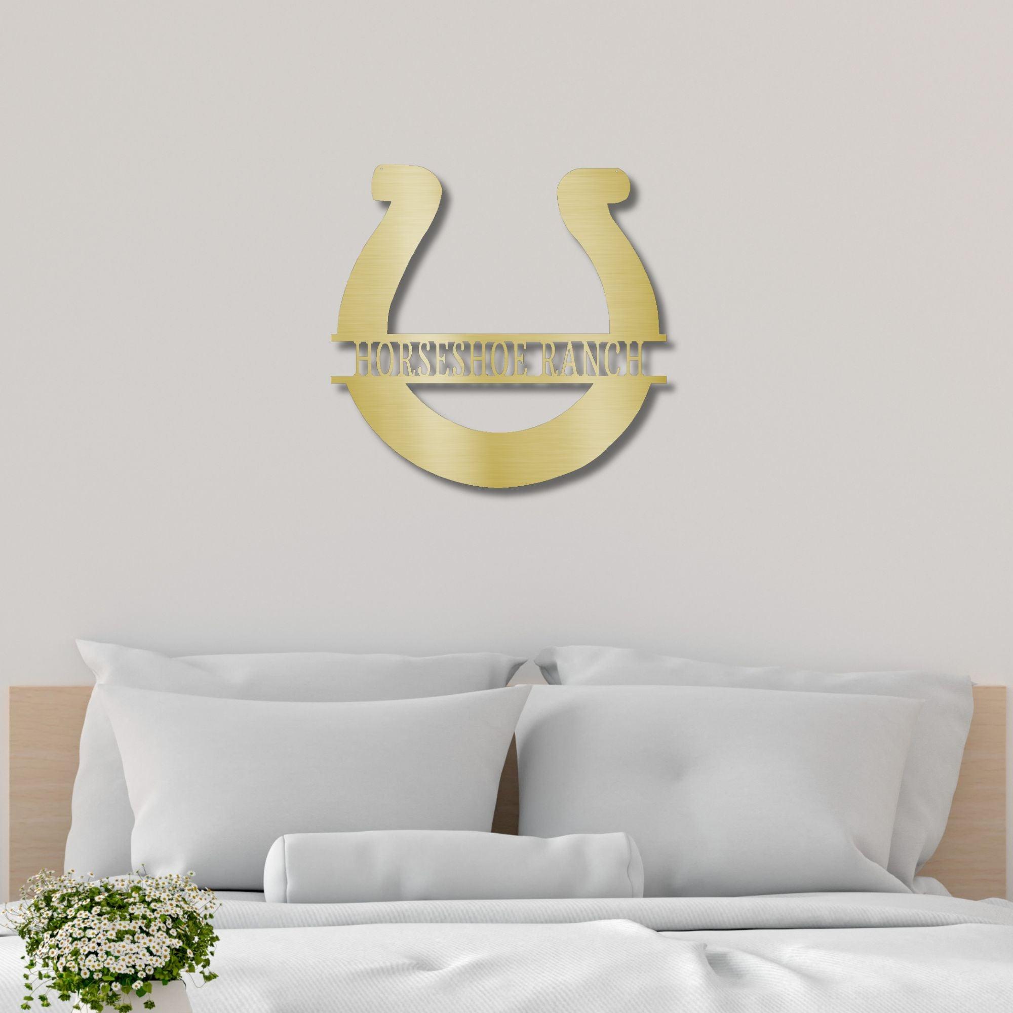 Simple Horseshoe Monogram Personalized Indoor Outdoor Steel Wall Sign Art - Mallard Moon Gift Shop