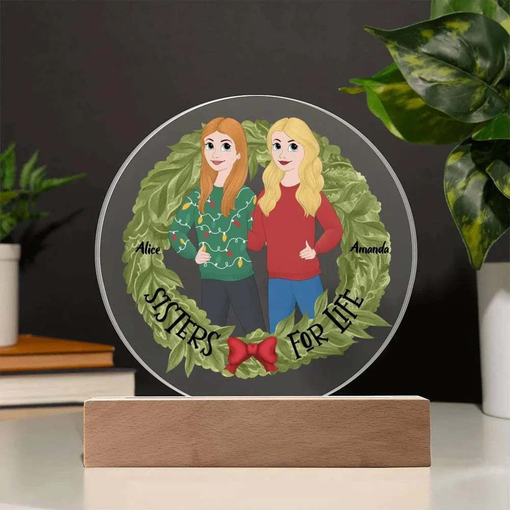 Sister Holiday Gift- Sisters are for Life Personalized Circle Acrylic Plaque