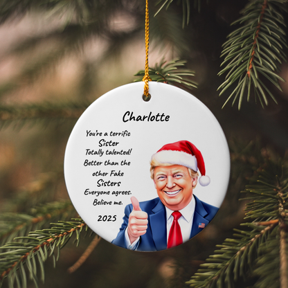 Personalized Trump Christmas Ornament – Funny Santa Thumbs-Up Holiday Gift – Custom Name & Year Keepsake