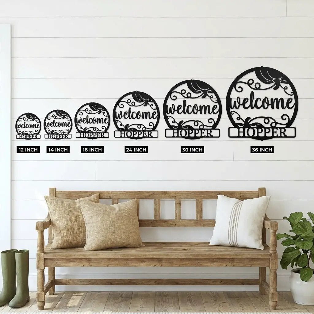 Personalized Pumpkin Metal Wall Art – Welcome Fall Sign with Family Name – Rustic Autumn Decor – Custom Front Door Pumpkin Sign – Farmhouse Fall Decor