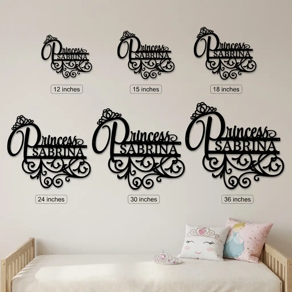 Personalized Princess Name Metal Wall Art | Custom Princess Bedroom Sign | Girls Room Decor | Crown Name Sign | Made in USA